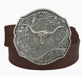 Western riem met zilvere buckle longhorn