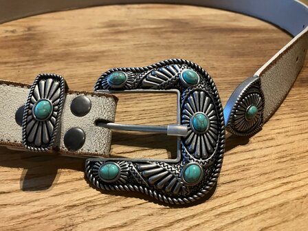 Witte vintage leren riem met westerse gesp
