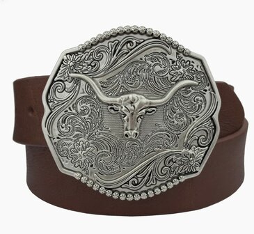 Western riem met zilvere buckle longhorn