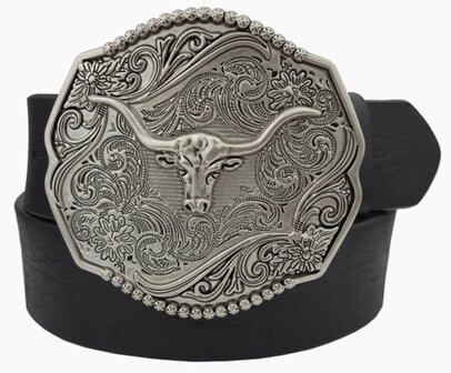 Western riem met zilvere buckle longhorn