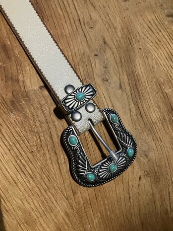 Witte vintage leren riem met westerse gesp