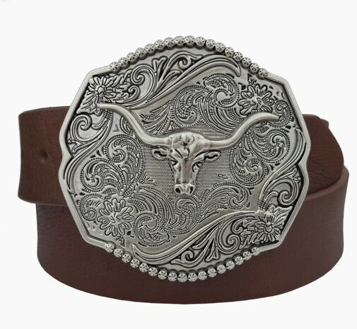Western riem met zilvere buckle longhorn