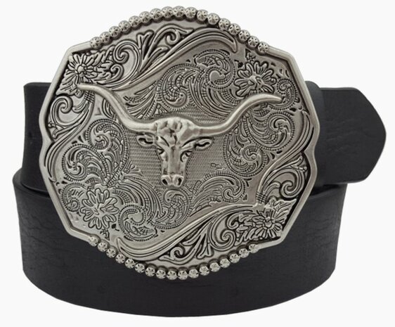 Western riem met zilvere buckle longhorn